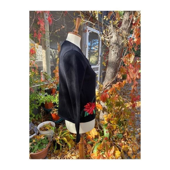 Y2K Cardigan Sweater Floral Sequin Beads Black red - Picture 4 of 9